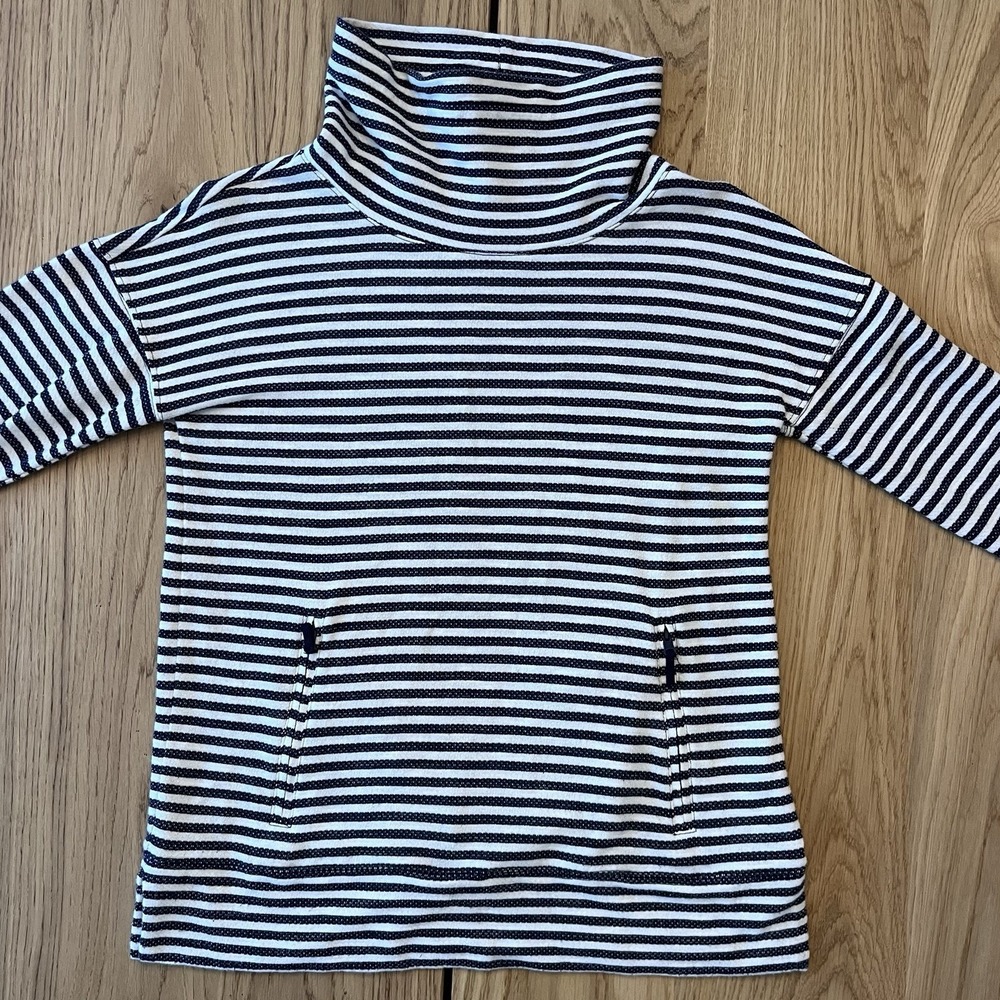 Talbots S Drawstring Cowl Neck Sweater White Navy Blue Stripe Zip Pockets  Beach